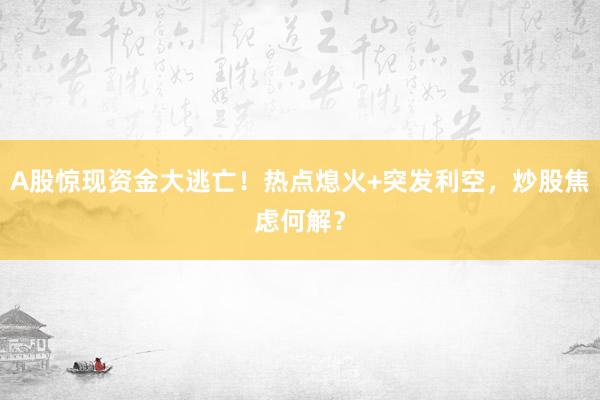 A股惊现资金大逃亡！热点熄火+突发利空，炒股焦虑何解？